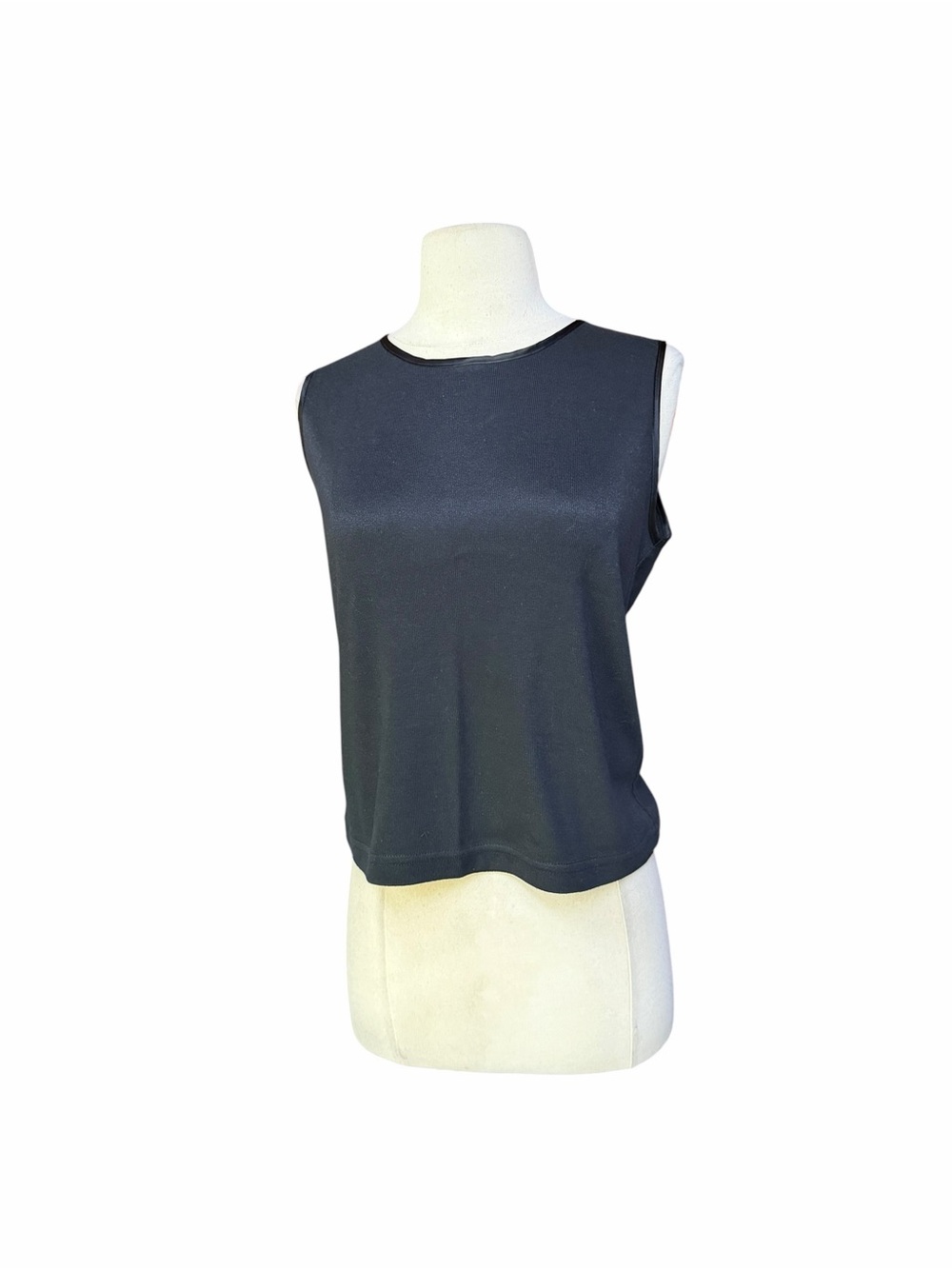Late 90s/Y2K Vivoli Cotton Blend Stretch Satin Trim Knit Shell‎ Top